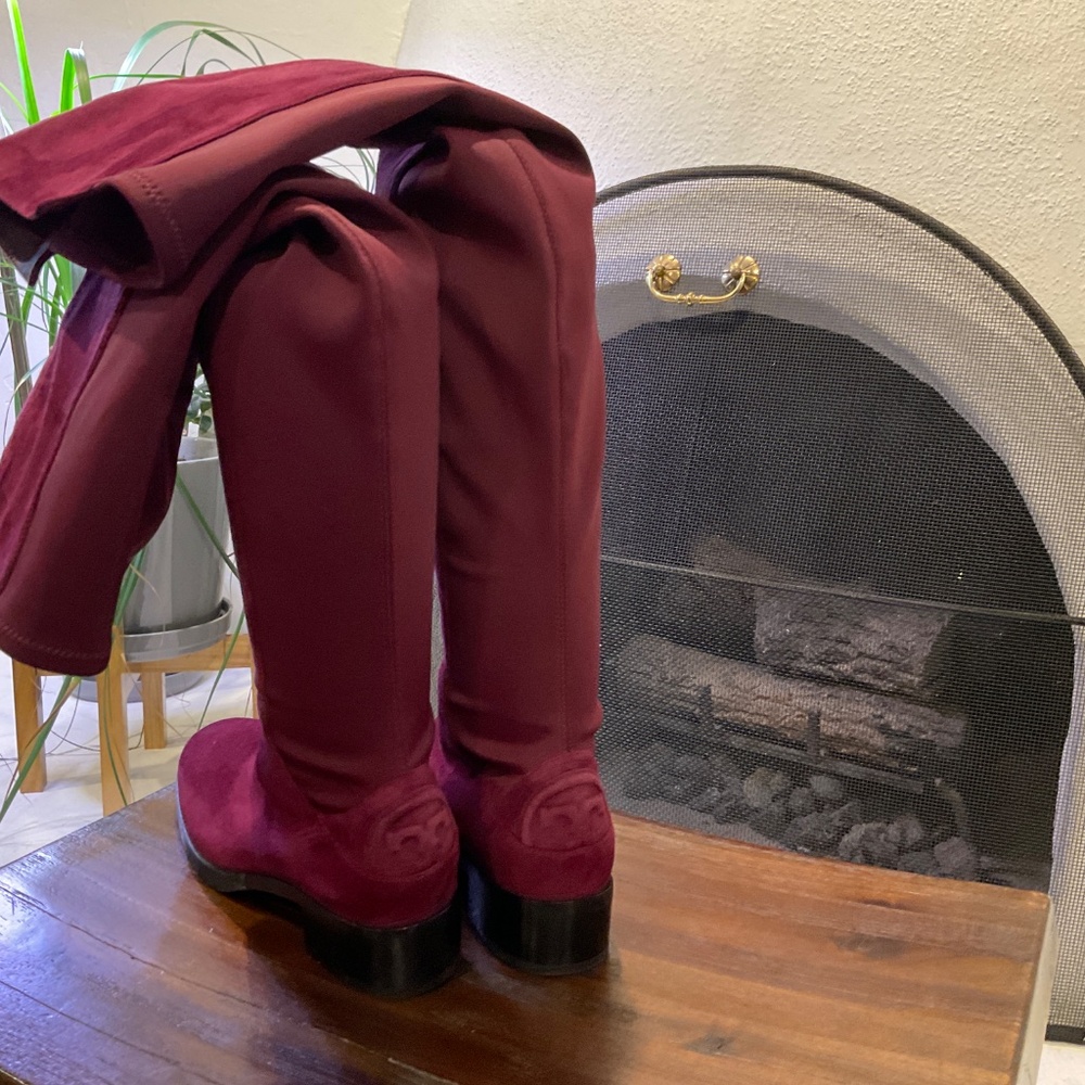 NEW Tory Burch Caitlin Burgundy Suede stretch over the knee boot size 5M - Picture 6 of 11